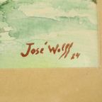 Aquarel José Wolff Kunst Schilderij Houten Barok Stijl Lijst 1924 thumbnail 13