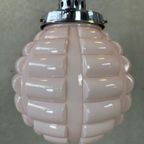 Art Deco Rosé Opaline En Chroom Hanglamp thumbnail 2