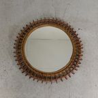 Ronde Vintage Spiegel Met Bamboe Rand In De Stijl Van Franco Albini thumbnail 6