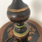 Zeldzame Vintage Houten Voet Tafellamp In Bruin, Goud En Groen thumbnail 6