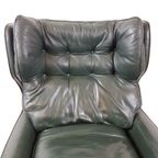 Vintage Groene Leren Fauteuil Op Wieltjes thumbnail 12