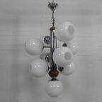 Chromen Vintage Hanglamp Met 9 Witte Glazen Bollen, Jaren, 60 thumbnail 11