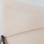 Vintage Bank Teddy Gestoffeerd Crème Stof Teak Hout thumbnail 6
