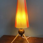 Table Lamp In Yellow And Red Ribbon, Wood Tripod Base 1950S thumbnail 13