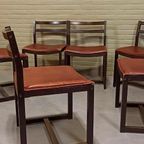 Vintage Set Van 6 Design Leren Eetkamerstoelen thumbnail 2