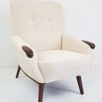 Vintage Teak Houten Fauteuil Nieuw Gestoffeerd Teddy thumbnail 5