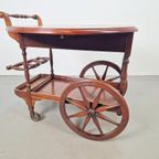 Vintage Spindle Bar Cart Hout Trolley 1970 Italië Side Table thumbnail 12