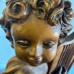 Vintage Gipsen Verguld Engel / Cherubijn (65 Cm Hoog!) thumbnail 9