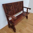 Antieke, Vintage Walnoot Houten Kerkbank, Halbank, Bank thumbnail 11