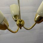 Vintage Hanglamp Artdeco 3 Armen Geel Glas En Messing thumbnail 6