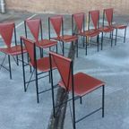 Set Van 8 Vintage Postmodern Leren Eetkamerstoelen thumbnail 6
