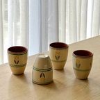 Set Of 4 Vintage Clay Drinking Glasses With Tulip Design thumbnail 2