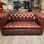 Engelse Chesterfield Bankstel 3+2 Zits Oxblood Rood Buttonseat thumbnail 5