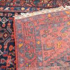 Oude Oosterse Loper Met De Hand Gemaakt Met Voornamelijk Donkerblauw & Rood Tinten 315x105cm thumbnail 9