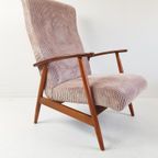 Vintage Fauteuil Roze | Roze Ribstof Nieuw Gestoffeerd Teak thumbnail 4