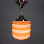 Art Deco Hanglamp Met Oranje Strepen, Jaren 30 thumbnail 4