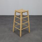 Set Of 4 Barstools In Wood And Cane, 1970s thumbnail 5