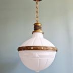 Grote Art Deco-Hanglamp In Witte Opaline En Messing, 1920 thumbnail 13