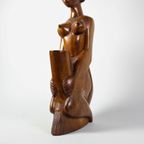 Afrikaanse Vrouw - Hout Beeld Afrika - Handgemaakt Houten Decoratie - 1960 thumbnail 5