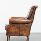 Vintage Stoere Schapenleren Armchair Met Een Hoge Rug En Een Goed Zitcomfort thumbnail 5