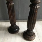 2 X Antieke Kaarsenstandaards Eiken Kerk thumbnail 6