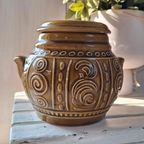 Vintage Voorraad Pot Met Deksel, Groen Bruin Met Reliëf Deco thumbnail 8