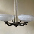 Hanglamp Jaren 40 Pendel Verzilverd 6 Arms Getrapte Glazen Kelken thumbnail 5