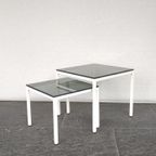 Vintage Nesting Tables Van Wit Metaal En Zwart Rookglas thumbnail 6