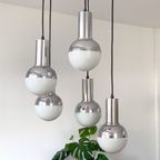 Vintage Cascade Hanglamp Chrome En Melkglazen Bollen, Bollamp, Eyeball Lamp thumbnail 3