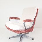 Vintage Strassle Fauteuil | Draaifauteuil Roze Witte Ribstof thumbnail 6