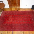 Vintage Red Afghan Art Deco Wool Rug thumbnail 7