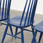 Set Van 3 Mooie Vintage Jaren ’60 Blauwe Houten Eetkamerstoelen/ Spijlen Stoelen thumbnail 10