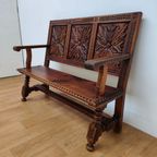 Antieke, Vintage Walnoot Houten Kerkbank, Halbank, Bank thumbnail 10