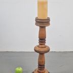 Vintage Brutalist Eiken Houten Kandelaar ‘70 Hout Japandi thumbnail 2