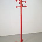 Postmoderne Beuken Staande Kapstok Vintage Italië '80 Rood thumbnail 2