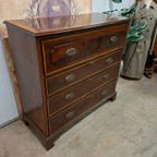 Antieke Engelse Ladenkast, Commode, Achter De Bovenste Lade Zit Een Schrijfgedeelte Ca. 1860 Afm. 120x49 En 115cm Hoog. thumbnail 4