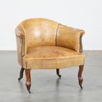 Unieke Charmante Subtiele Antieke Schapenleren Clubfauteuil/armchair Op Wieltjes thumbnail 2