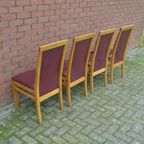Eiken Stoelen Met Bordeaux Rood Leer 4 Stuks thumbnail 3