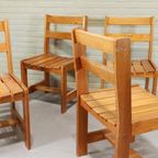 Set Van 4 Vintage Massief Grenen Eetkamerstoelen thumbnail 17