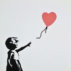 Offset Litho Naar Banksy Girl With Balloon Rood 337/600 Kunstdruk thumbnail 5