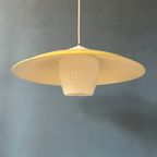 Mid Century Deense Hanglamp  Met Gele Metalen Kap En Opaline Glazen Kap thumbnail 8