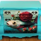 Turquoise Blauwe Xxl Buikkast - Vis Met Roos thumbnail 2