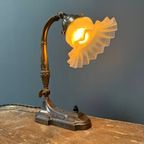 Antieke Art Nouveau Tafellamp Met Matglazen Kapje thumbnail 19