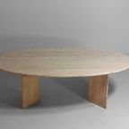 Mid-century Vintage Natuurlijke Travertin Ovale Eettafel, Italië 1970 thumbnail 3