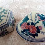 8 Porselein Vintage Chinese Sieraden Doosjes Pasteltinten Met Vogels Bloemen thumbnail 6
