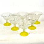 Set Of 6 Frosted Glass Ice Cream / Desert / Sundae Coupes - Floral Decor Made By Kig Indonesia - thumbnail 2