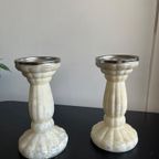 Handgeblazen Gemarmerd Glazen Kandelaars thumbnail 3