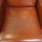 Correcte, Comfortabele, Luxe Engelse Stijl Oorfauteuil Gemaakt Van Cognac Kleurig Rundleer thumbnail 7