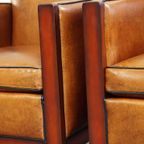 Set Van 2 Mooie, Cognac Kleurige, Schapenleren Art Deco Fauteuils thumbnail 12