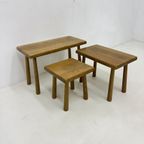 Set Of Nesting Tables Solid Oak Wood Brutalist , 1970S thumbnail 8